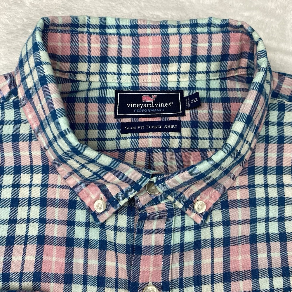 Vineyard Vines Men's XXL Slim Fit Tucker Shirt Blue Pink Check Long Sleeve Soft - Picture 3 of 10